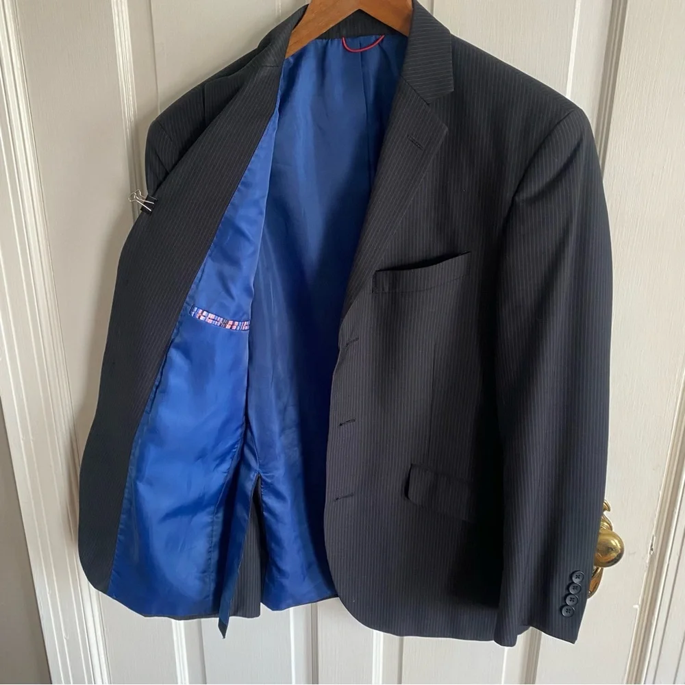 Men’s Tailored Gray Pinstripe Blazer Sport Coat Blue Lining 3 Button XS/S - Picture 4 of 13